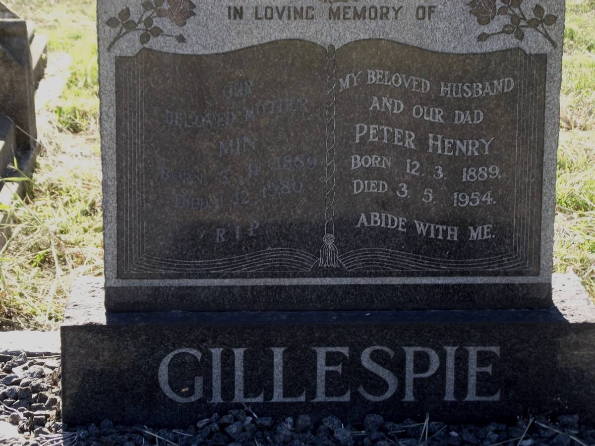 GILLESPIE Min 1889-1980 & Peter Henry 1889-1954