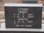 LYONS Henry 1930-2000 & Martie 1926-