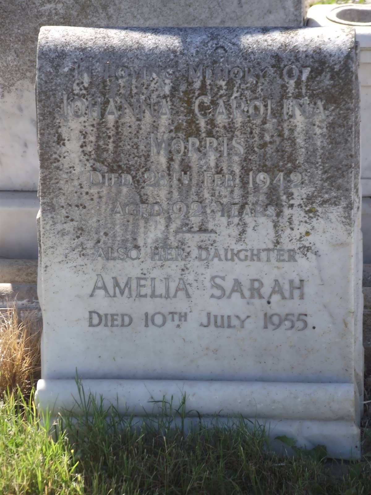 MORRIS Johanna Carolina -1942 :: MORRIS Amelia Sarah -1955