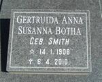 BOTHA Gertruida Anna Susanna nee SMITH 1908-2010