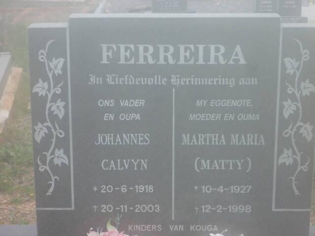 FERREIRA Johannes Calvyn 1918-2003 & Martha Maria 1927-1998