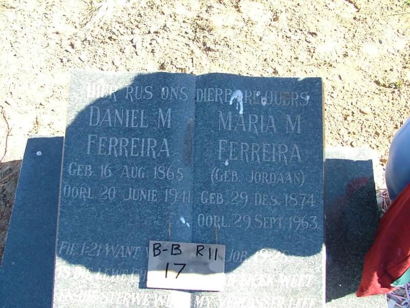 FERREIRA Daniel M. 1865-1941 & Maria M. JORDAAN 1874-1963