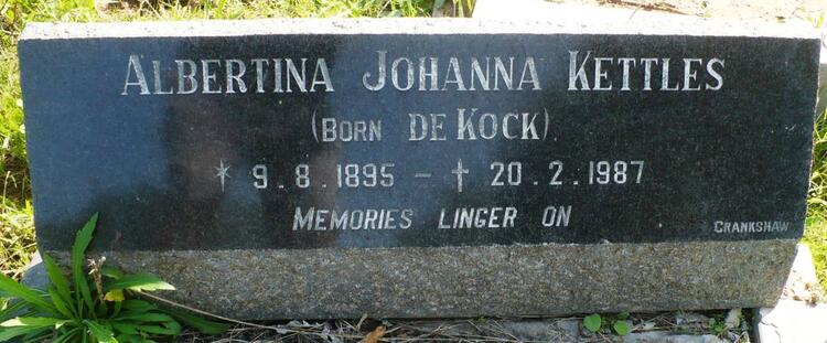 KETTLES Albertina Johanna nee DE KOCK 1895-1987