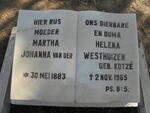 WESTHUIZEN Martha Helena Johanna, van der nee KOTZE 1883-1965