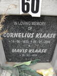 KLAASE Cornelius 1933-2006 & Mavis 1939-