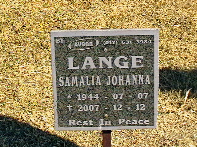 LANGE Samalia Johanna 1944-2007