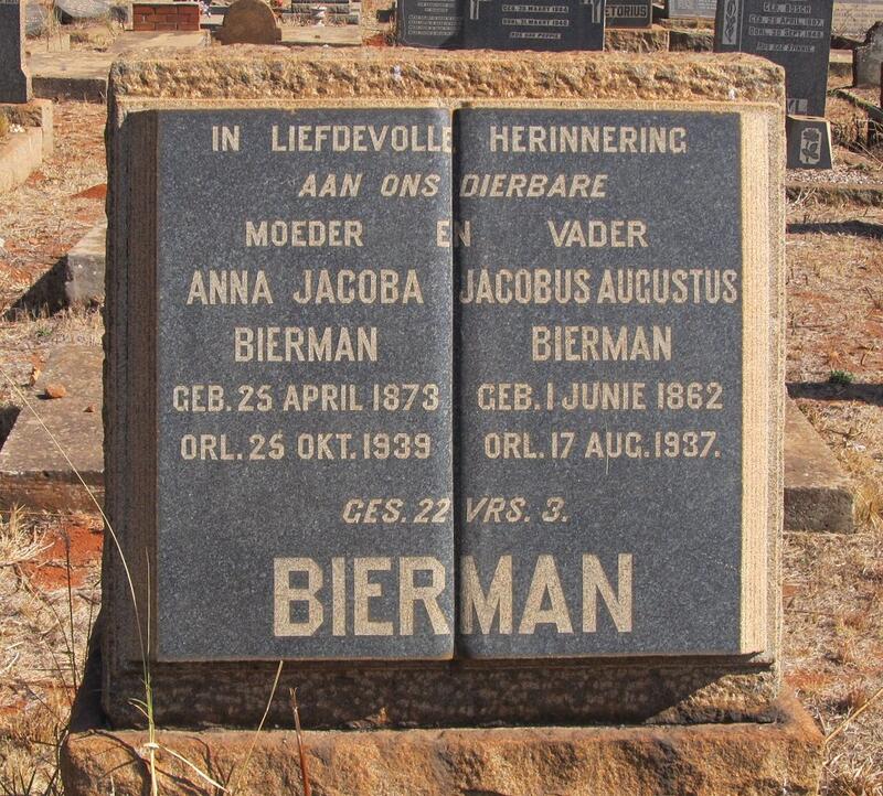 BIERMAN Jacobus Augustus 1862-1937 & Anna Jacoba 1873-1939