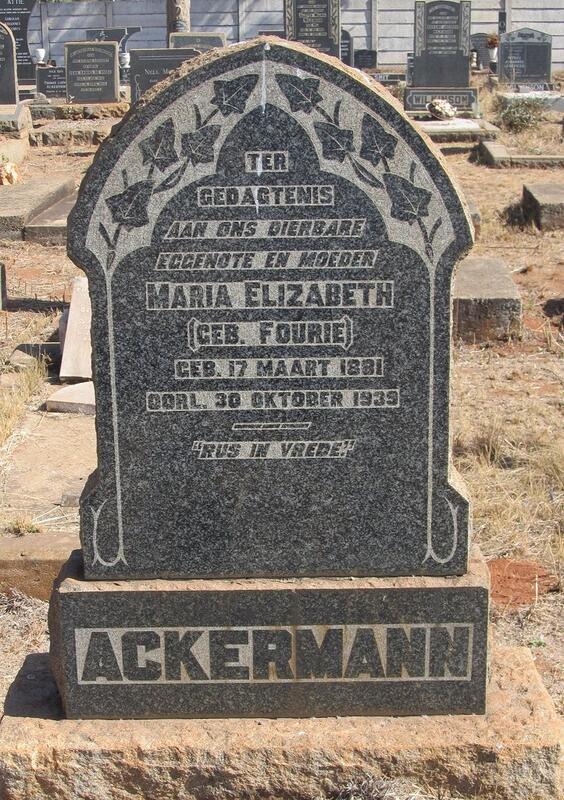 ACKERMANN Maria Elizabeth nee FOURIE 1881-1939