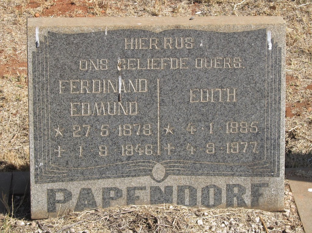 PAPENDORF Ferdinand Edmund 1878-1948 & Edith 1885-1977
