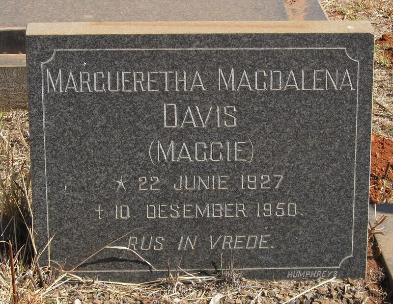DAVIS Margueretha Magdalena 1927-1950