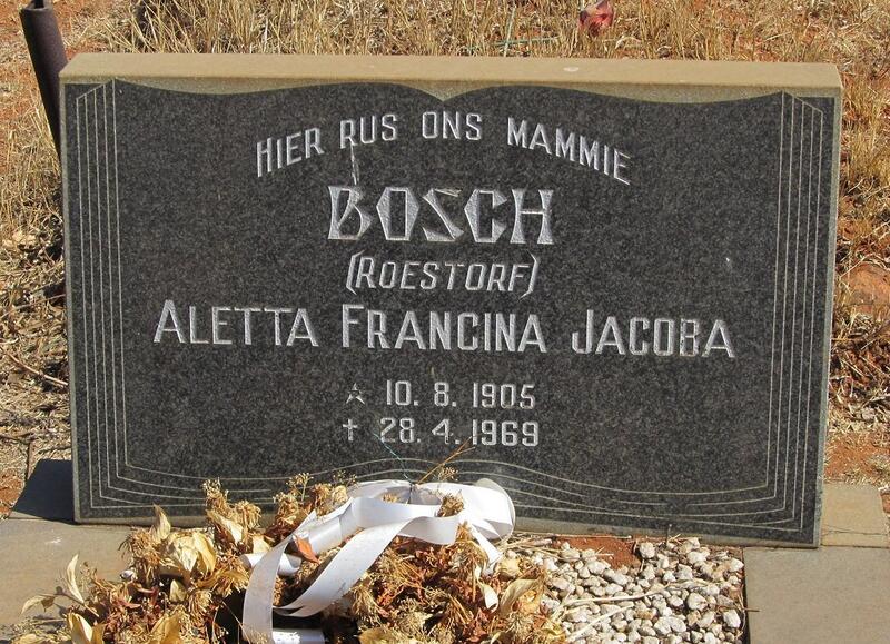 BOSCH Aletta Francina Jacoba nee ROESTORF 1905-1969