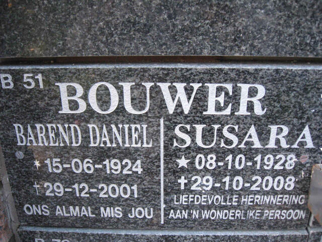 BOUWER Barend Daniel 1924-2001 & Susara 1928-2008