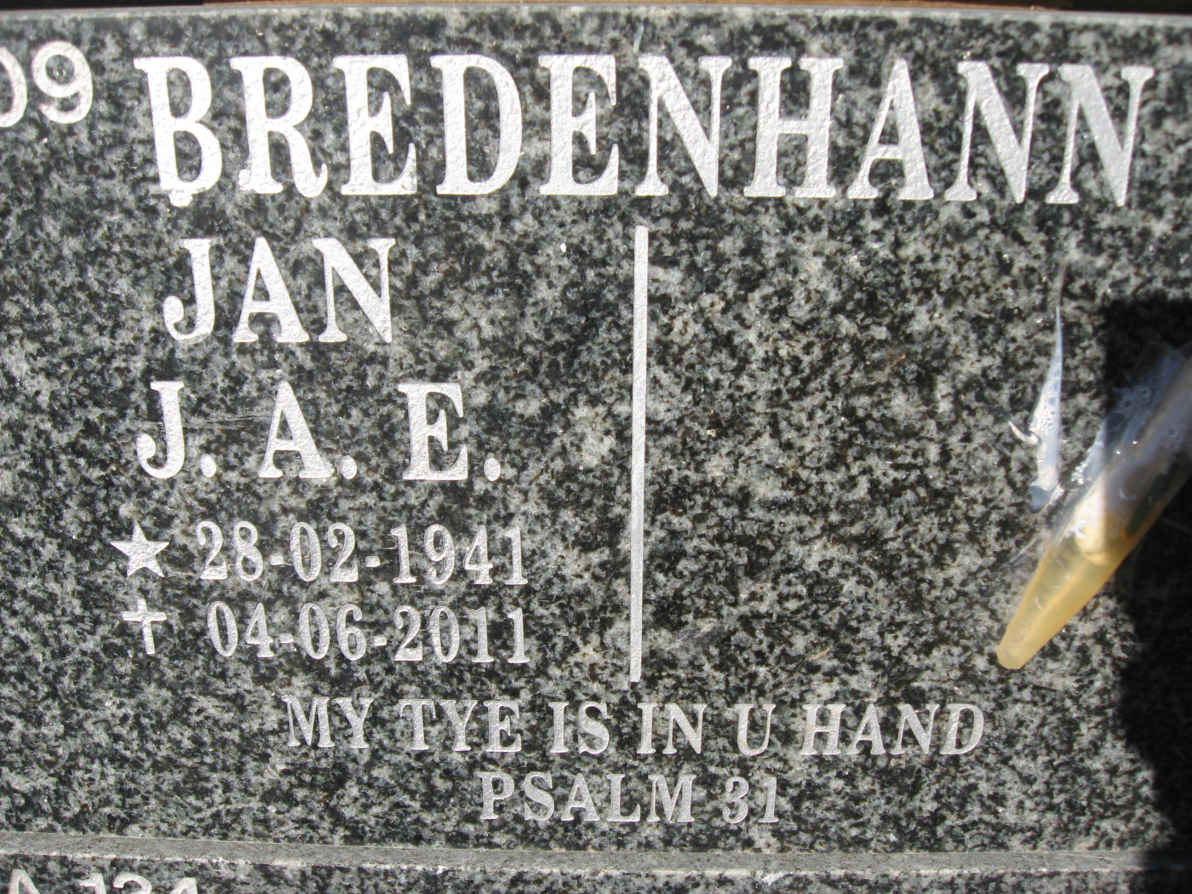 BREDENHANN J.A.E. 1941-2011