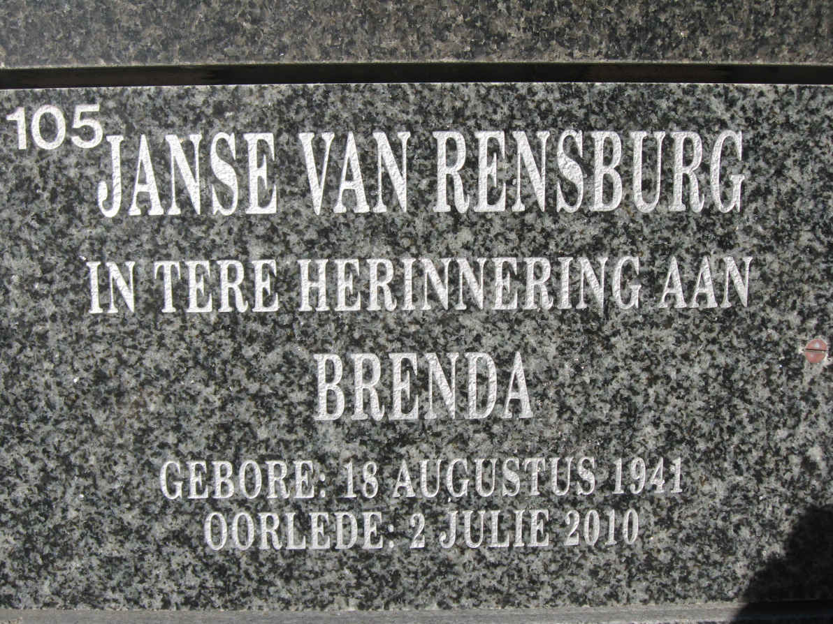 RENSBURG Brenda, Janse van 1941-2010
