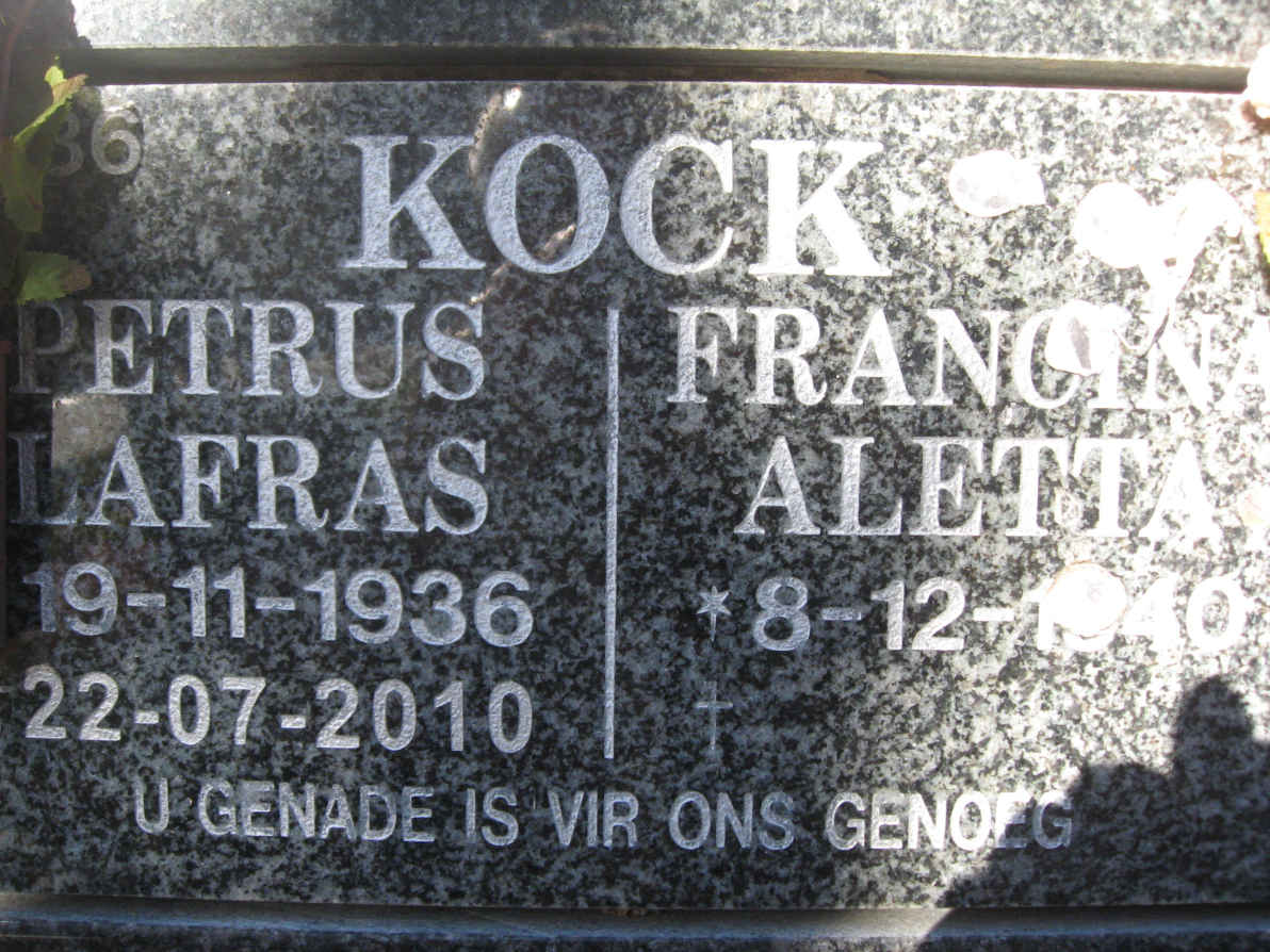 KOCK Petrus Lafras 1936-2010 & Francina Aletta 1940-