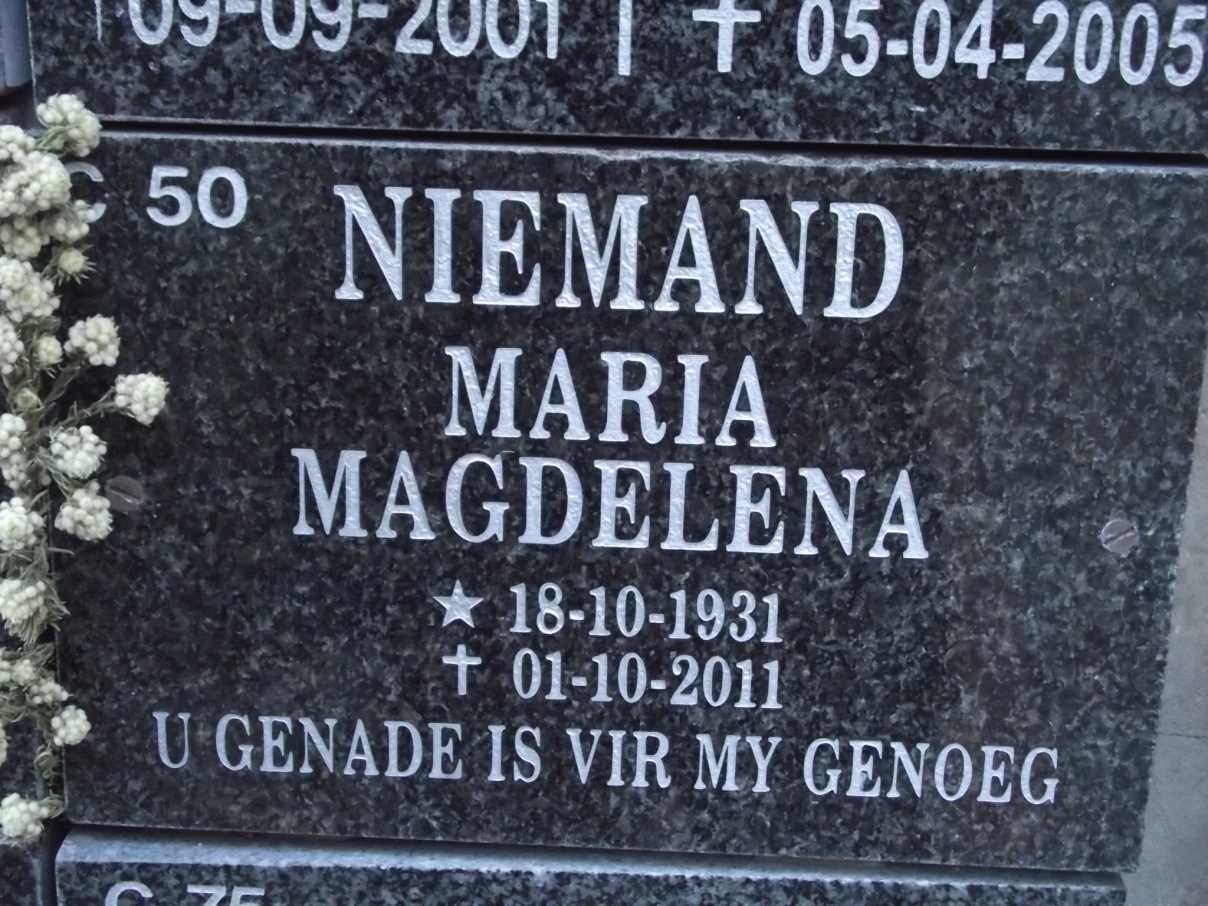 NIEMAND Maria Magdalena 1931-2011