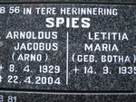 SPIES Arnoldus Jacobus 1929-2004 & Letitia Maria BOTHA 1935-