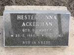 ACKERMAN Hester Anna nee DU PREEZ 1865-1961