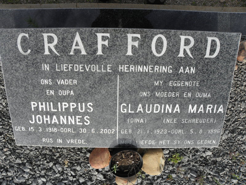 CRAFFORD Philippus Johannes 1918-2002 & Glaudina Maria SCHREUDER 1923-1996