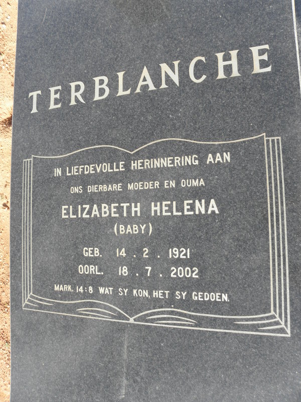 TERBLANCHE Elizabeth Helena 1921-2002