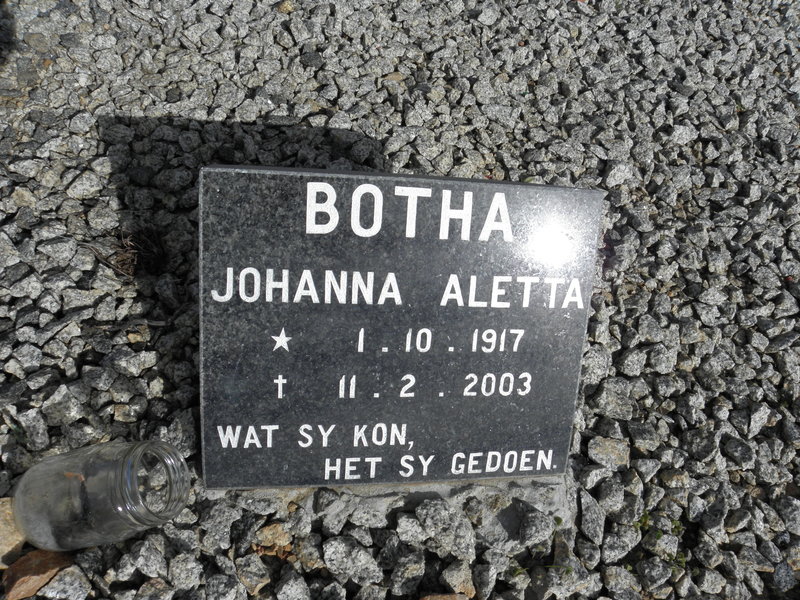 BOTHA Johanna Aletta 1917-2003