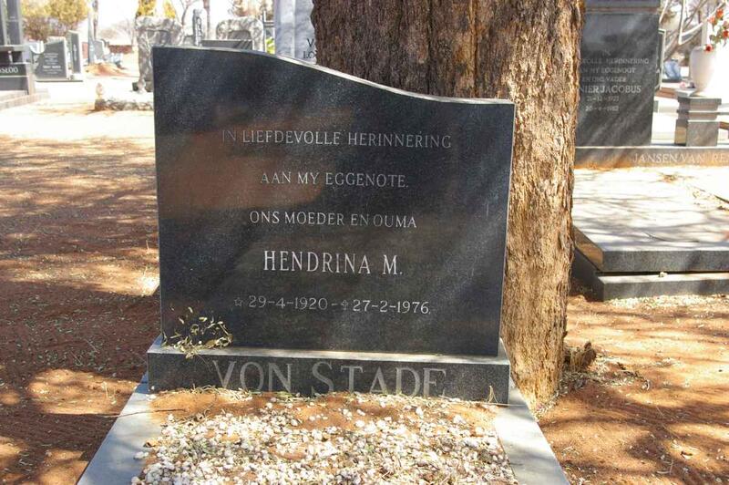 STADE Hendrina M., von 1920-1976