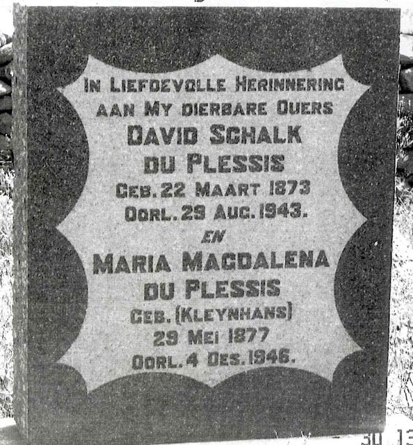 PLESSIS David Schalk, du 1873-1943 & Maria Magdalena  KLEYNHANS 1877-1946