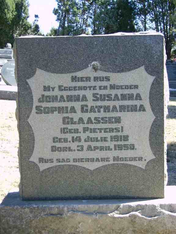 CLAASSEN Johanna Susanna Sophia Catharina nee PIETERS 1918-1950