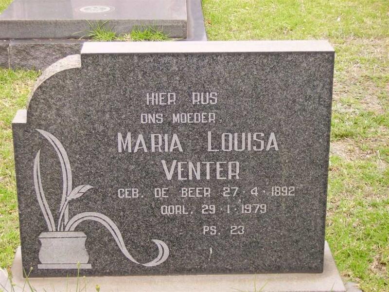 VENTER Maria Louisa nee DE BEER 1892-1979
