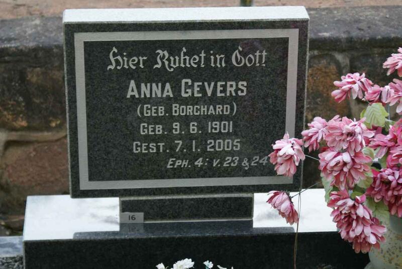 GEVERS Anna nee BORCHARD 1901-2005