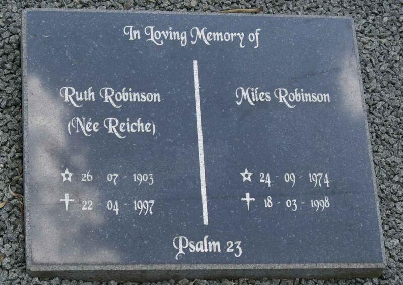 ROBINSON Miles 1974-1998 & Ruth nee REICHE 1903-1997
