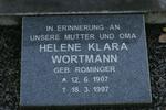 WORTMANN Helene Klara nee ROMINGER 1907-1997