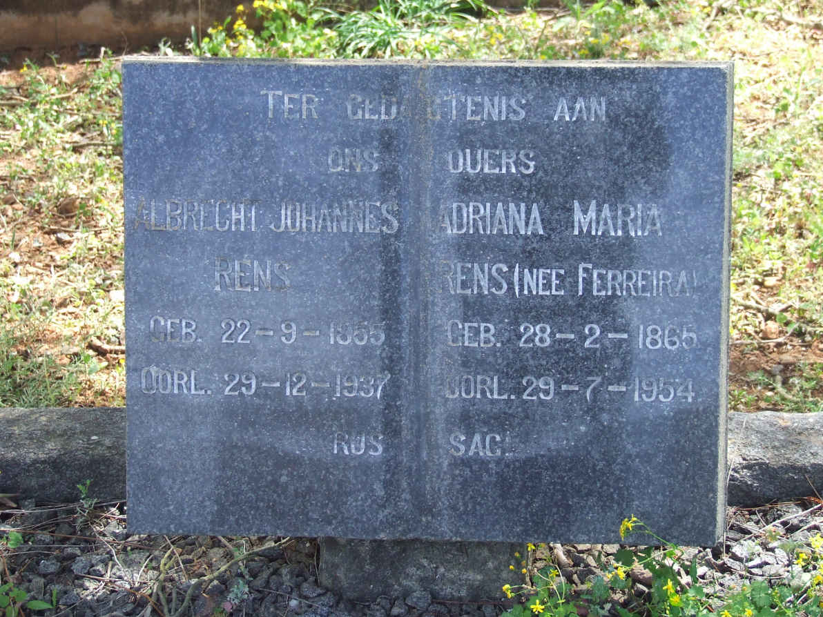 RENS Albrecht Johannes 1855-1937 & Adriana Maria FERREIRA 1865-1954