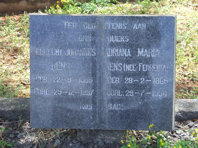 RENS Albrecht Johannes 1855-1937 & Adriana Maria FERREIRA 1865-1954
