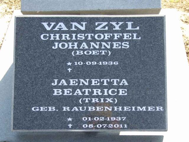 ZYL Christoffel Johannes, van 1936- & Jaenetta Beatrice RAUBENHEIMER 1937-2011