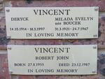 VINCENT Deryck 1914-1997 & Milada Evelyn BOUCEK 1921-1967 :: VINCENT Robert John 1955-1987