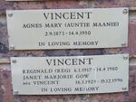 VINCENT Agnes Mary 1873-1950 :: VINCENT Reginald 1917-1980 :: GOW Janet Marjorie nee VINCENT 1925-1996