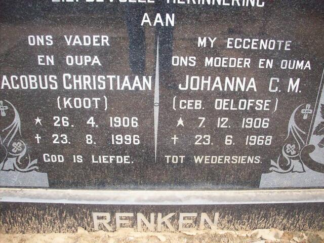 RENKEN Jacobus Christiaan 1906-1996 & Johanna C.M. OELOFSE 1906-1968