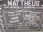 MATTHEUS Simon Hendrik 1902-1968 & Margrietha Elsie Aletta SAUNDERS 1918-1989