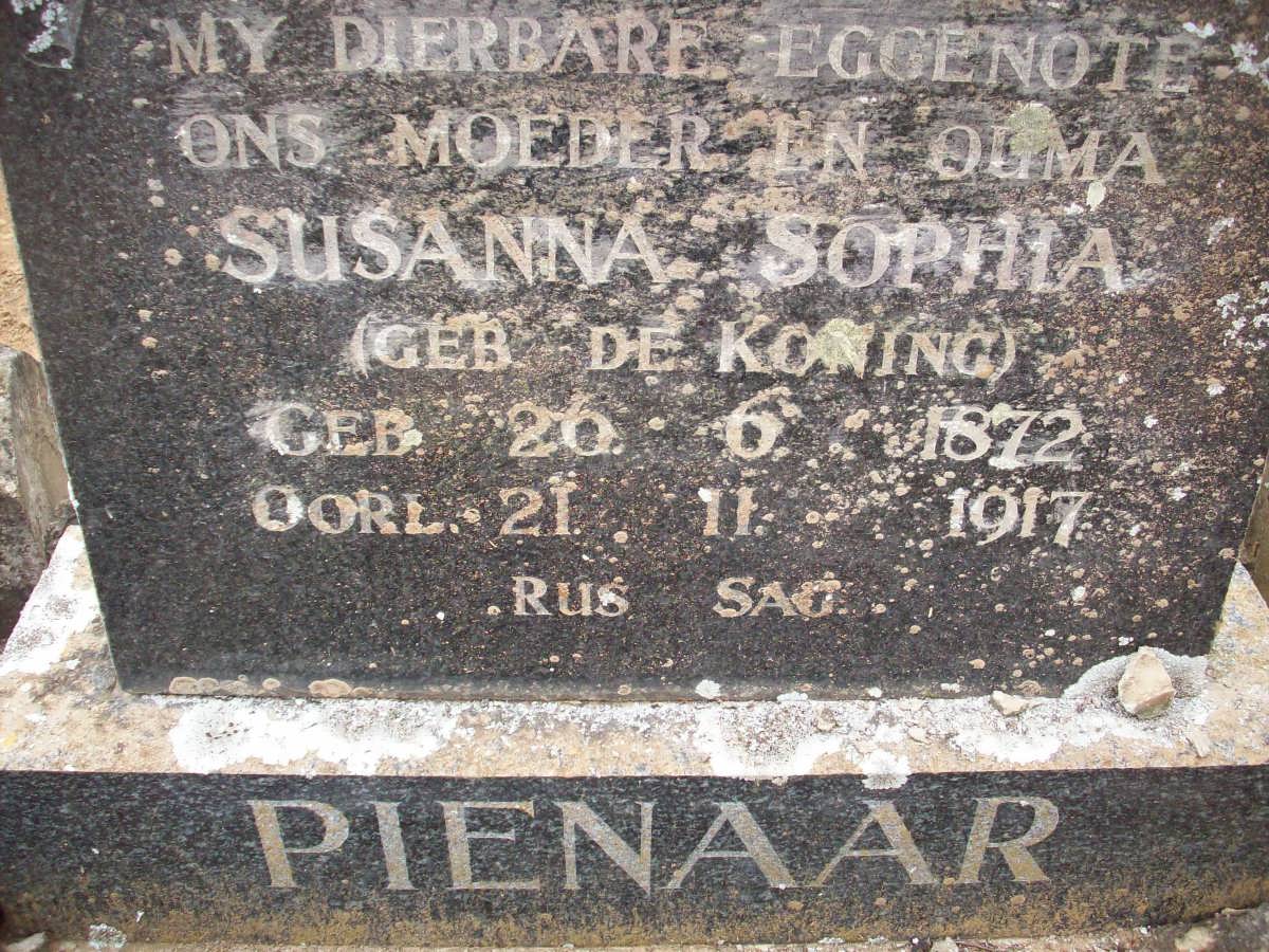 PIENAAR Susanna Sophia nee DE KONING 1872-1917