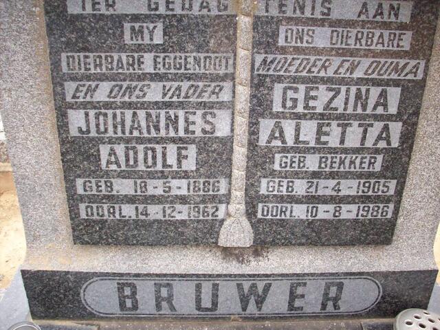 BRUWER Johannes Adolf 1886-1962 & Gezina Aletta BEKKER 1905-1986