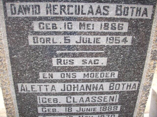 BOTHA Dawid Herculaas 1886-1954 & Aletta Johanna CLAASSEN 1889-1970