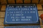MERWE Jozua F., van der 1927-1992 & Anna M.M. 1930-