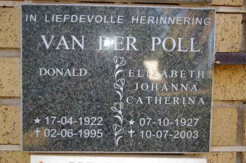 POLL Donald, van der 1922-1995 & Elizabeth Johanna Catherina 1927-2003