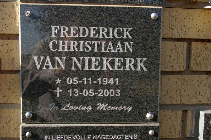 NIEKERK Frederick Christiaan, van 1941-2003