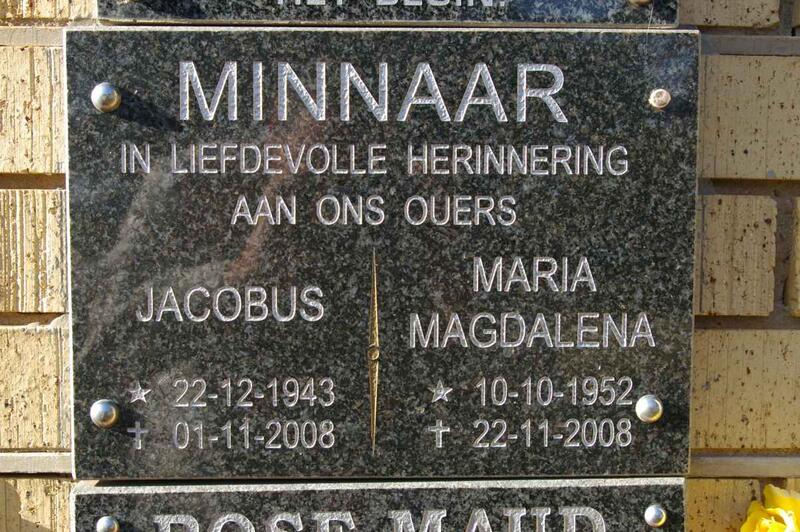 MINNAAR Jacobus 1943-2008 & Maria Magdalena 1952-2008