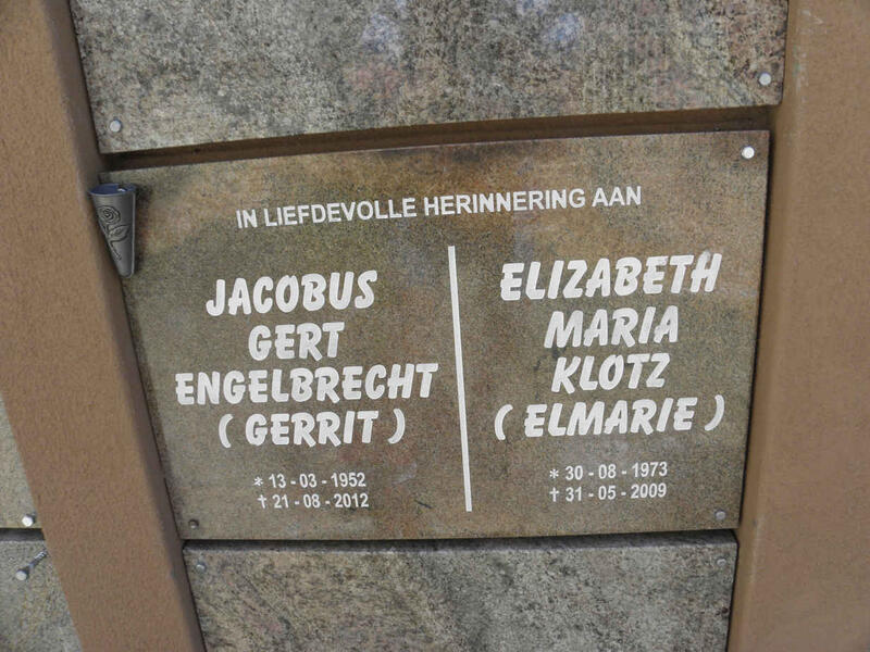 ENGELBRECHT Jacobus Gert 1952-2012 & Elizabeth Maria KLOTZ 1973-2009
