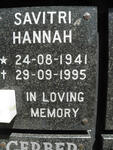 HANNAH Savitri 1941-1995