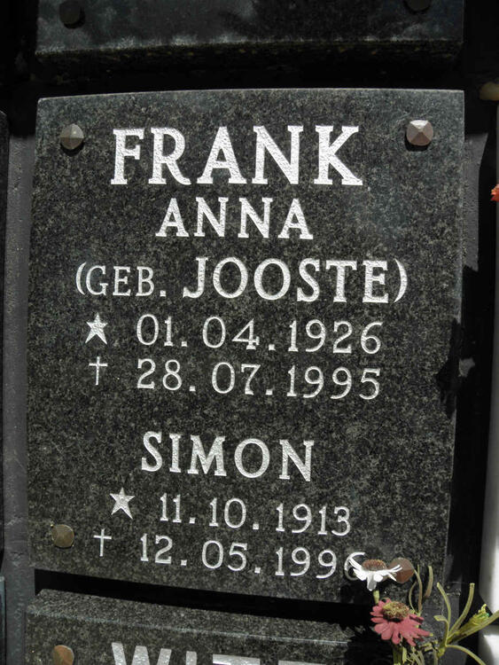 FRANK Simon 1913-1996 & Anna JOOSTE 1926-1995
