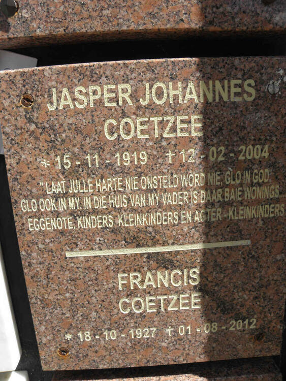 COETZEE Jasper Johannes 1919-2004 :: COETZEE Francis 1927-2012